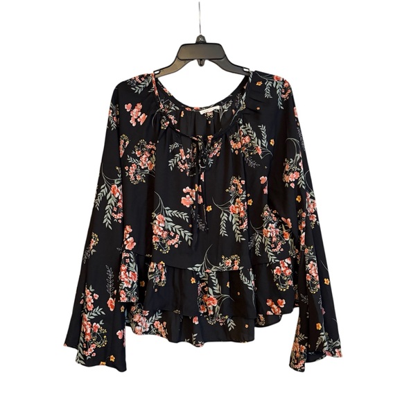 Floral bell bottom‎ sleeve blouse, size large - Picture 1 of 5